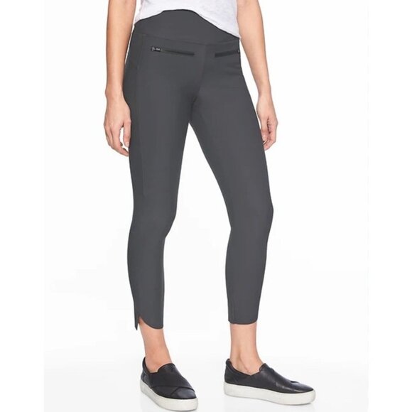 Athleta Pants - Athleta Stellar Pants Medium Arbor Black Crop Pull On Stretch Scalloped Hem